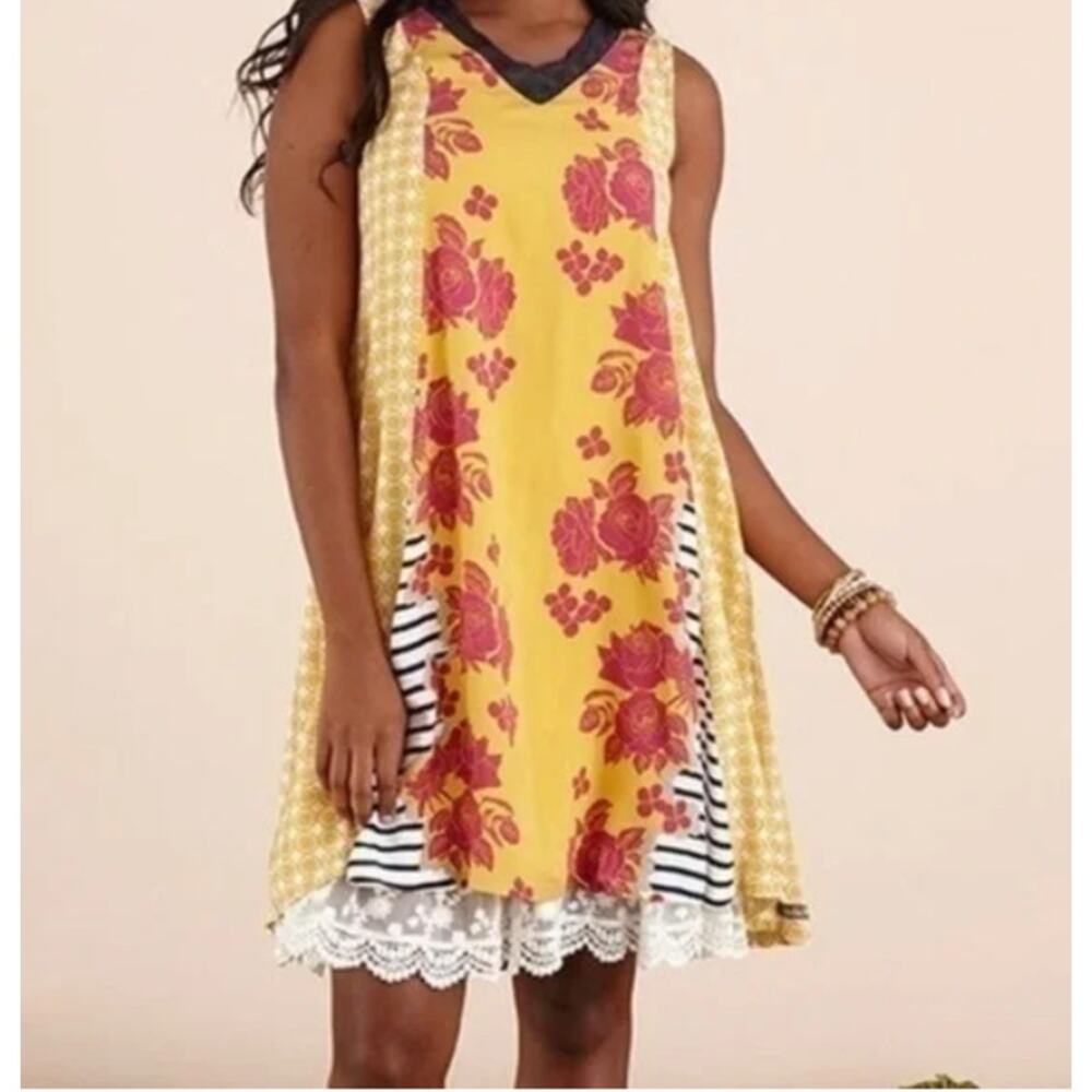 Matilda Jane "Golden Key" A-Line Floral/Geo/Striped Shift Dress Size XS